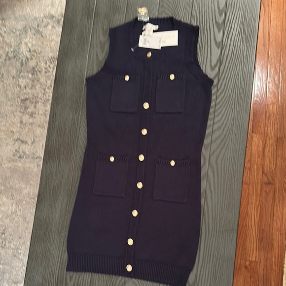 Caroline Constas Sleeveless Navy Knit Dress with Gold Buttons - Picture 1 of 8